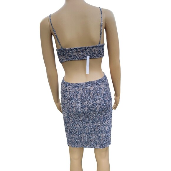 Blush BJ Floral Blue Spaghetti Strap Mini Cut-out Smocked Summer Dress Large - Picture 11 of 14